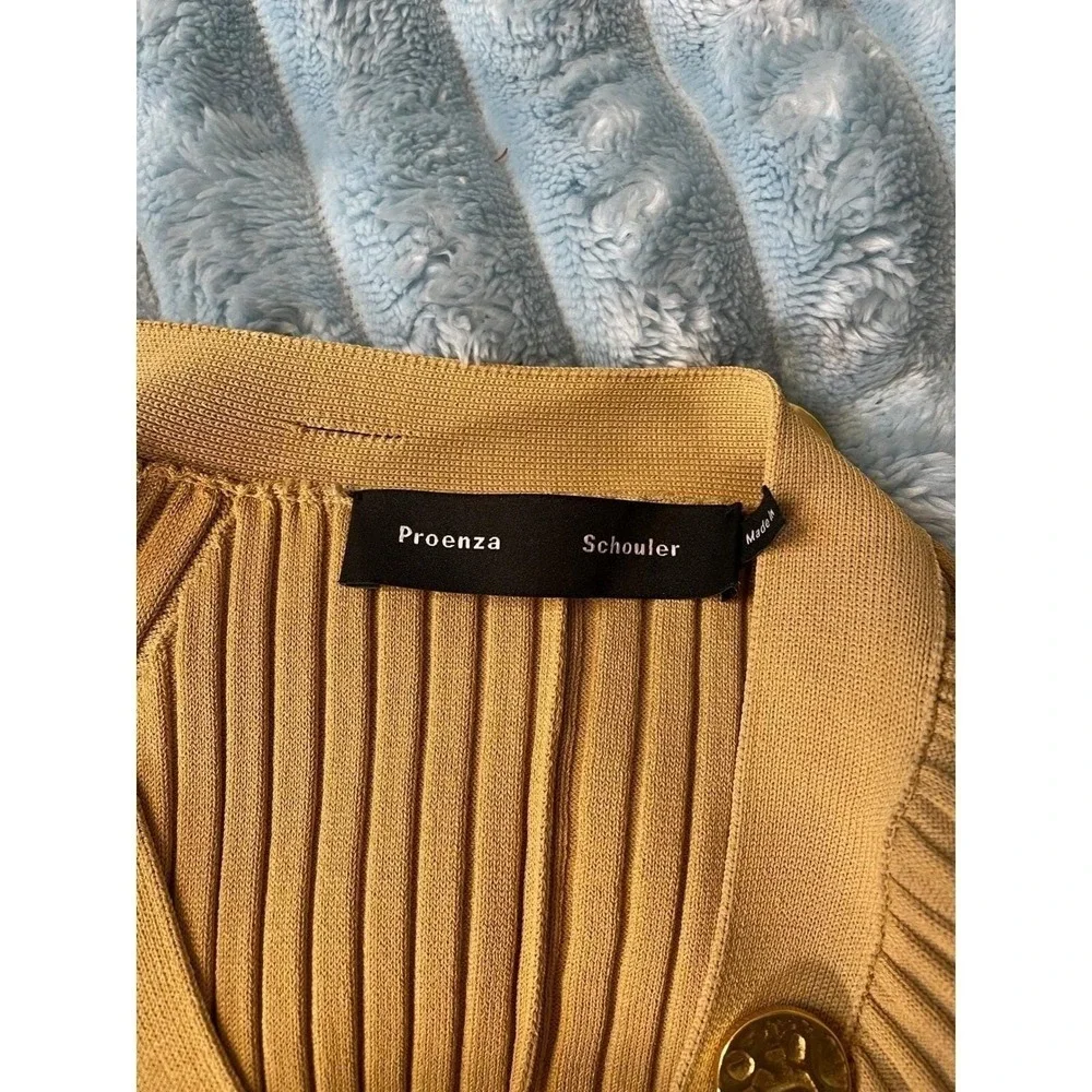 Proenza Schouler Ribbed Knit Long Sleeve Maxi‎ Cardigan Dress Mustard Yellow S